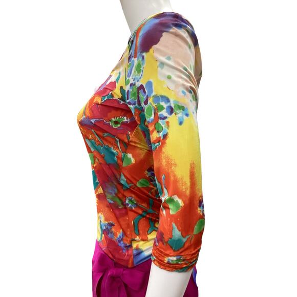 ETRO MilanoTop Women’s Size 10 Stretchy Lightly Sheer 3/4 Sleeve Multicolor - Picture 3 of 5